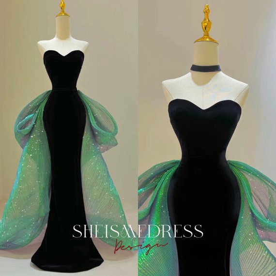 Elegant Long Sleeves Mermaid V-neck Satin Prom Dress with Slit – BIZTUNNEL