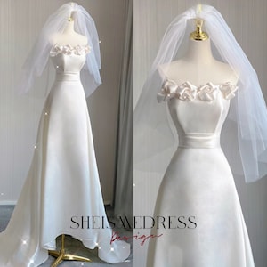 A Line Satin Wedding Dress -  Australia