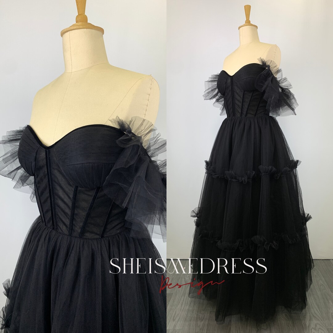 Black Tulle Prom Evening Dresses