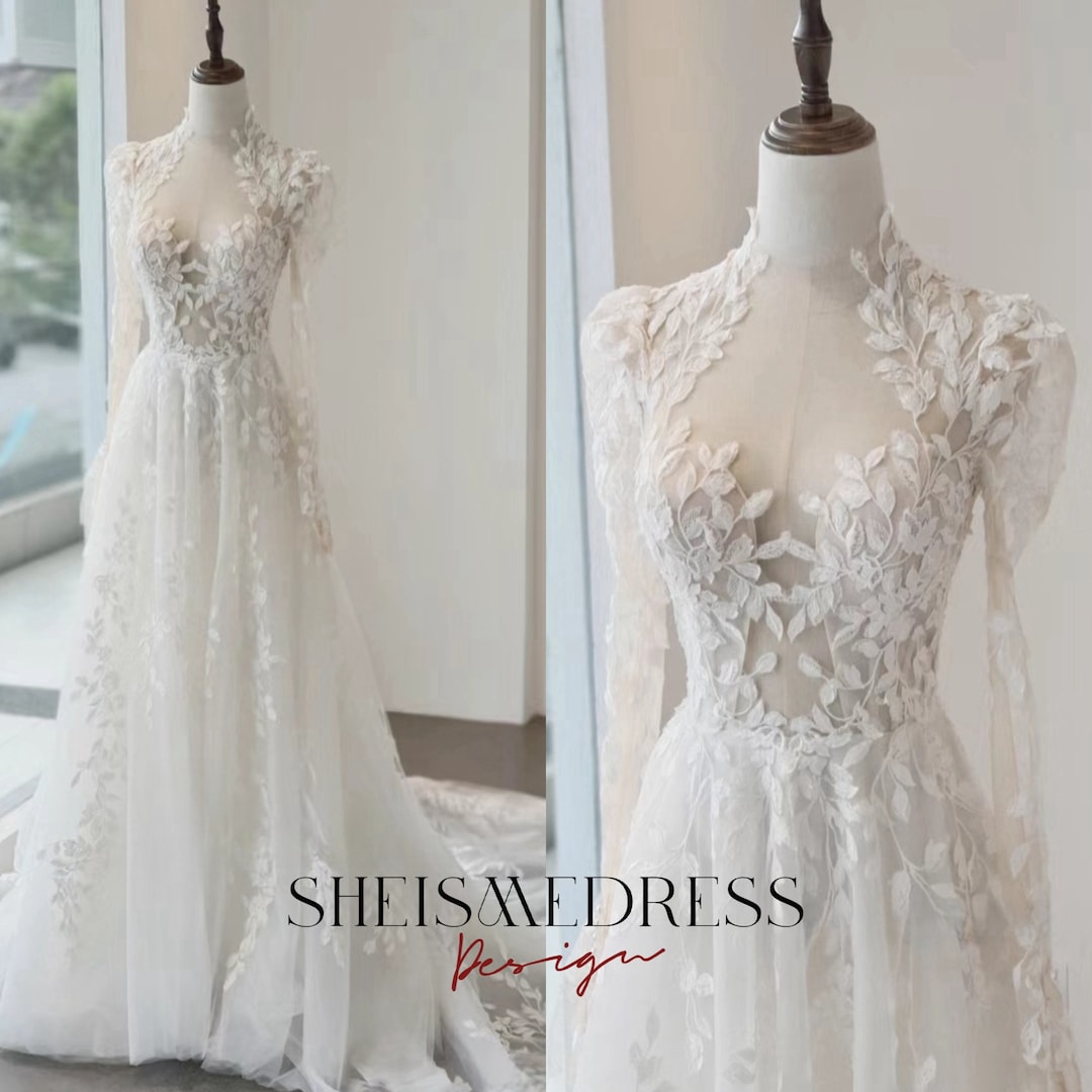 Vintage A line Sleeveless Long White Lace Wedding Dresses P1259 main image 1