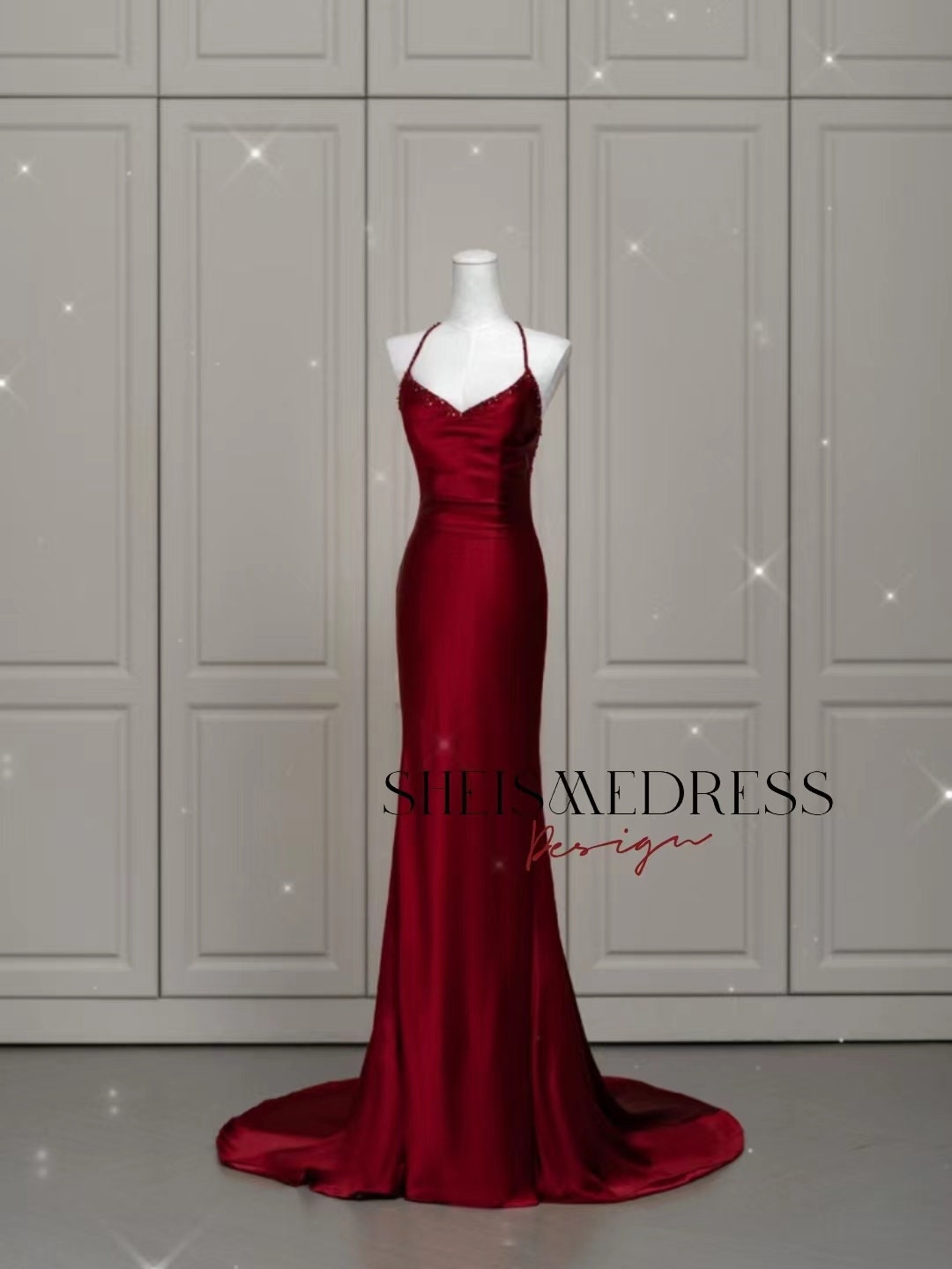 Burgundy Prom Dress Sexy V-neck Ribbon Lace up Beading Mermaid - Etsy Norway