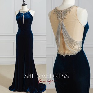 Royal Blue Mermaid Velvet Gown 
