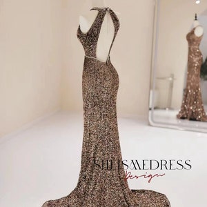 Glamorous Chocolate Strapless Sequins Mermaid Evening Dresses Sheath With Zipper Gloves