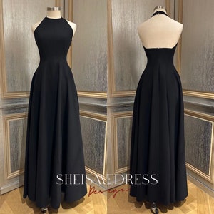 Women's Black Halter Neck Sleeveless Evening Gowns Maxi Formal Cocktail Dress