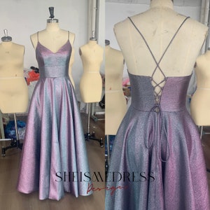 A-Line Prom Dresses Sparkle & Shine Dress Formal Prom Floor Length Sleeveless Strapless Pocket Stretch Satin Backless with Pocket