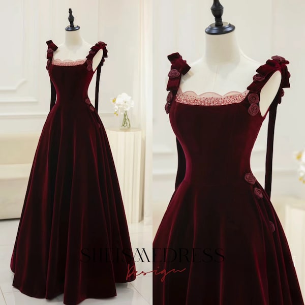 Burgundy Velvet Evening Dress for Women Banquet Elegant Sleeveless A-line Simple Party Formal Gowns