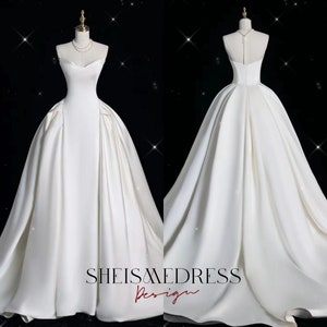 Newest Wedding Dress For Bride Ball Gown Satin Sweetheart Collar with Open-Back Custom Made Plus Size