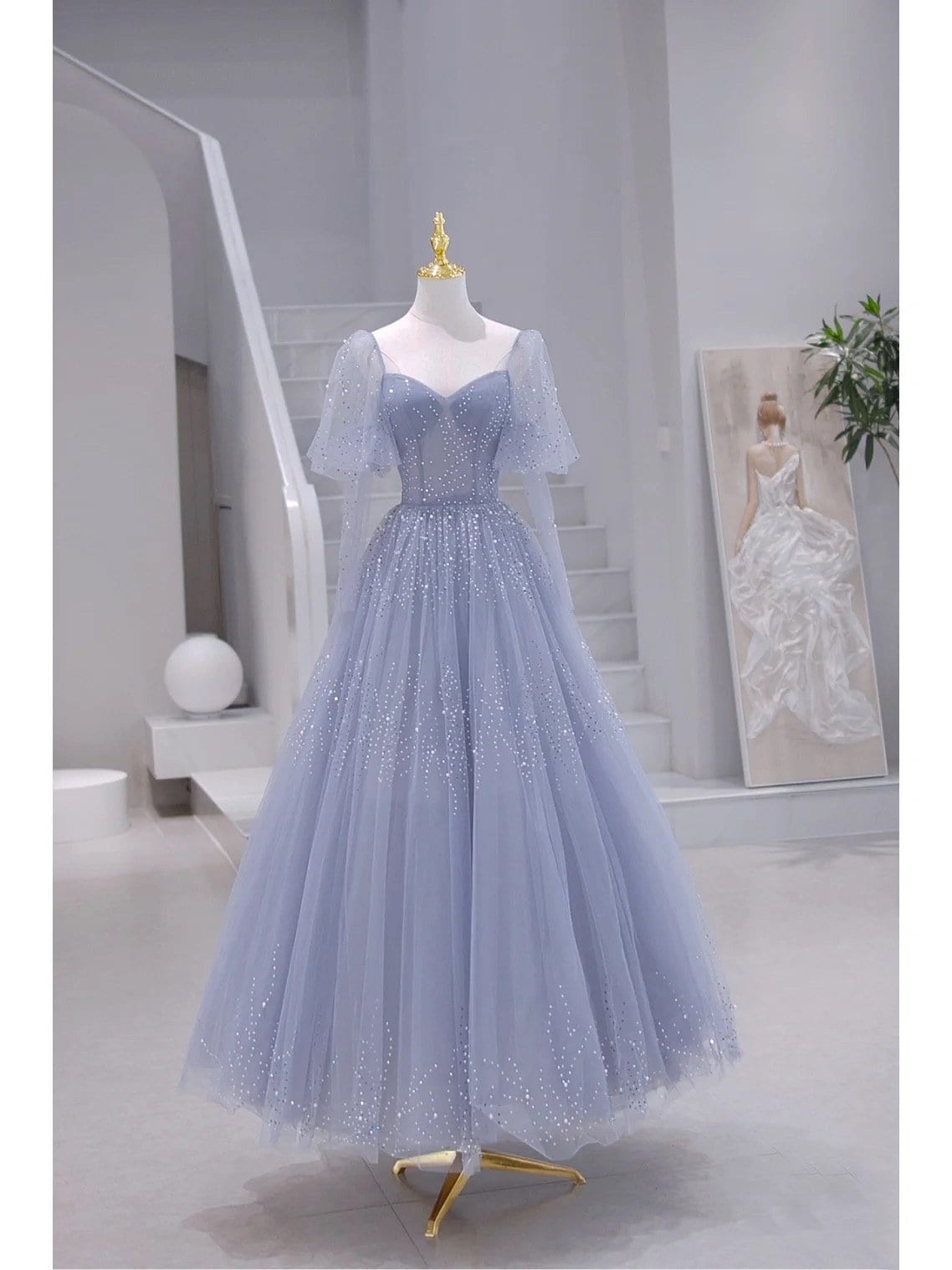 Blue Net Kids Girl Designer Ankle Length Gown DT11948