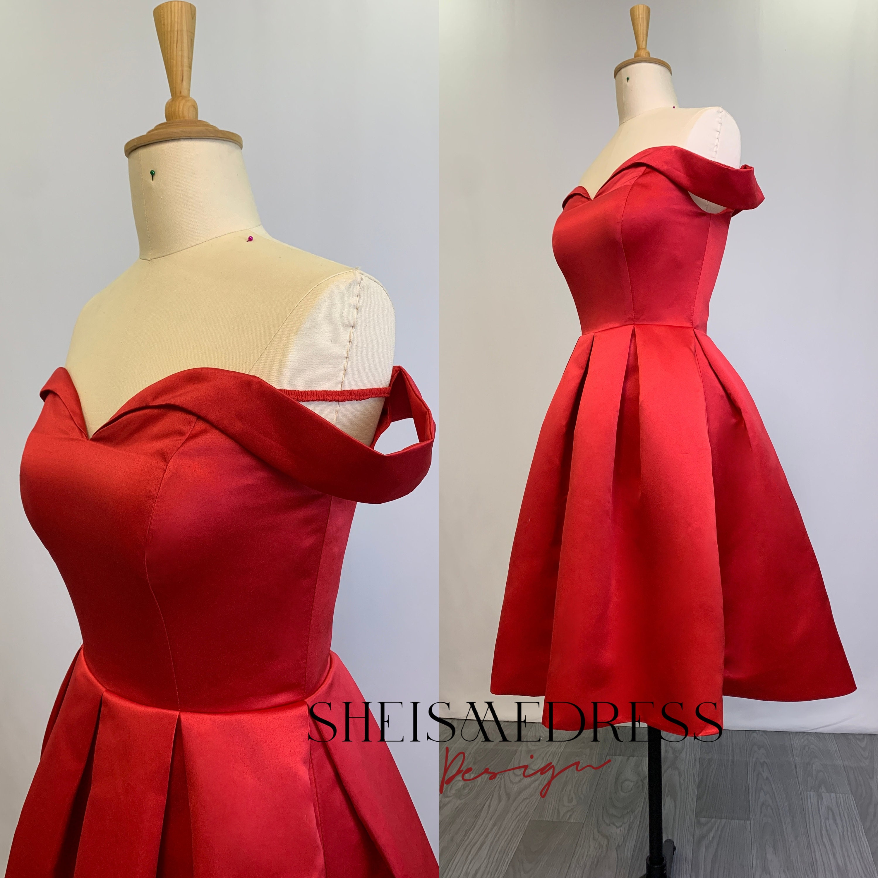 Red puffy dress short sale