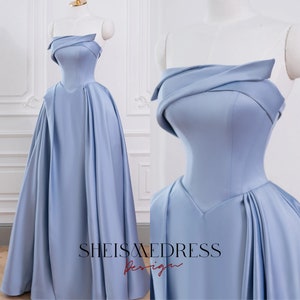 Light Blue Strapless Prom Dresses Long Satin Ball Gown Formal Dress for Women Evening Dress 2023