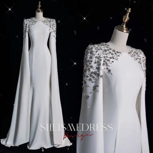 Elegant White Mermaid Evening Dress Bridal Grown Long Dresses Beads ball Gown