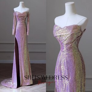 Elegant Lilac Lace Mermaid Evening Dress Lilac Evening Gown Y6478 main image 1