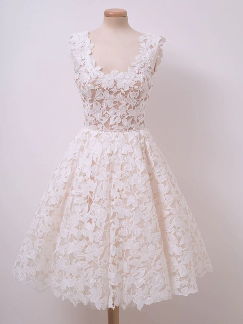 Vintage Inspired Wedding Dresses | Vintage Style Wedding Dresses     Elegant Cutout Lace Short Homecoming Dress Cocktail Dress  AT vintagedancer.com