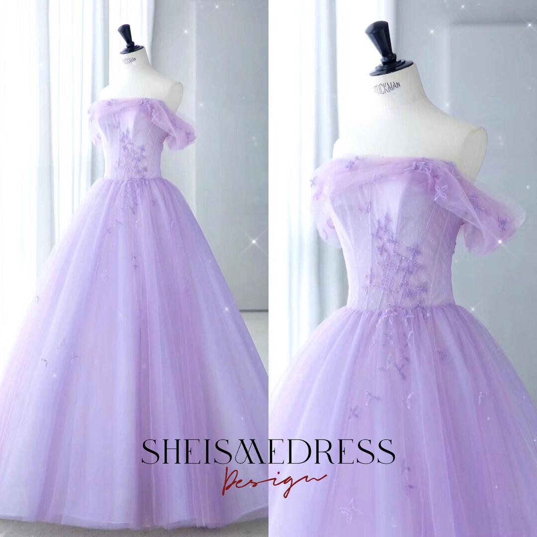 Purple Ball Gown off Shoulder Prom Dress Lace up Evening Dresses ...