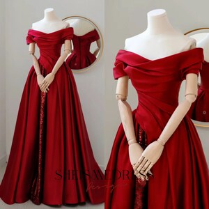 Beautiful Satin Off Shoulder Red Prom Dress Prom Dress Off Shoulder A Line Satin Long Formal Dress