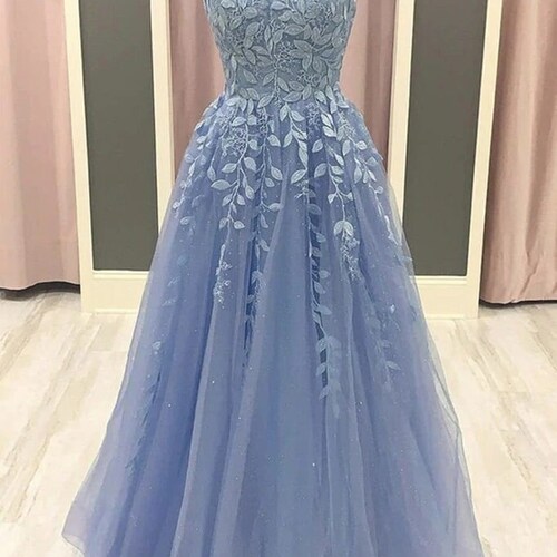 A-line Sequined Tulle Spaghetti-strap Lace-up Long Prom Dress - Etsy