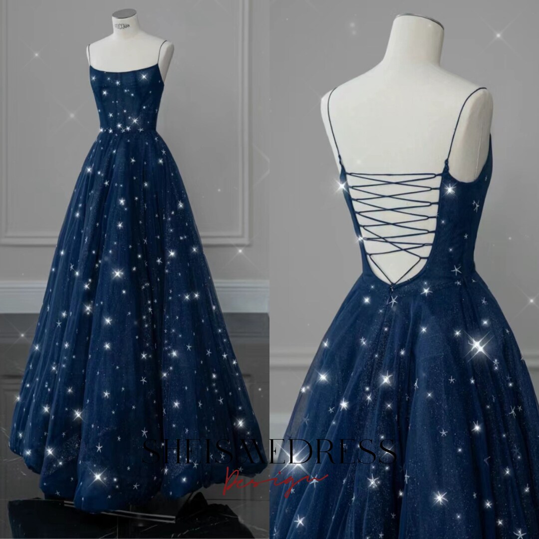 14713 Navy Blue Slit Sequins Dress
