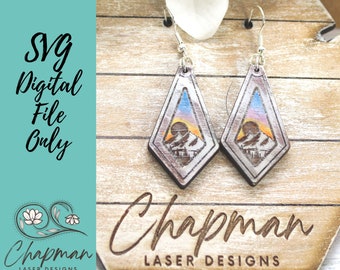 Mountain Sunset Diamond Bottom Laser Earring File / Mountain Earring SVG / Laser Cut File