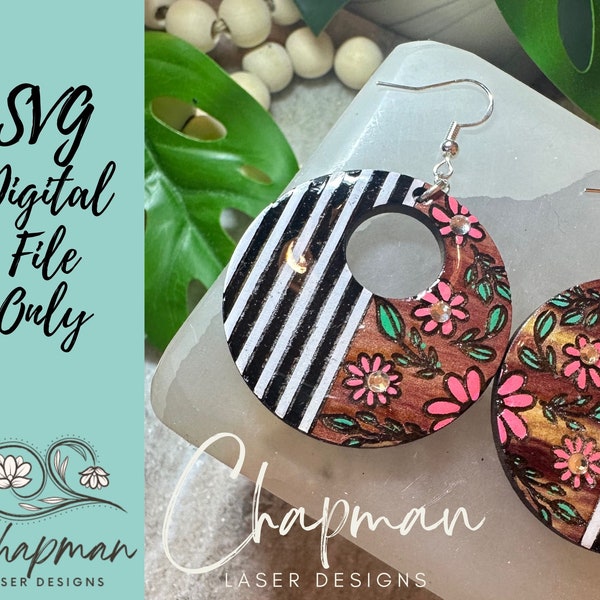 Striped Scattered Daisy Earring Laser-Cut SVG File