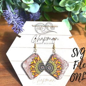 Half Sun Mandala Square Drop Laser Engraved Earrings Digital Download /  Sun Earrings /  SVG File / Summer Earrings / Mandala Earrings