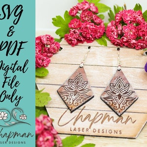 SVG Lotus Pattern Laser Cut Engrave Earring /  Lotus SVG / Laser Cut File