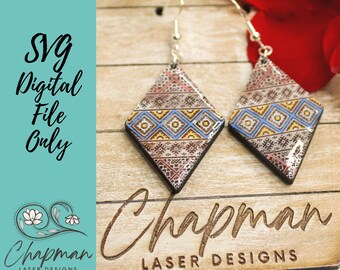 Patterned Tribal Laser Earring File / Engraved Earring / Digital Laser File / SVG / Digital File Only / Laser Cut Jewelry