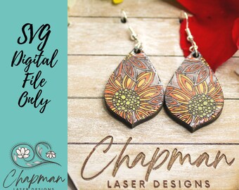 Sunflower Floral Laser Earring File / Engraved Earring / Digital Laser File / SVG / Digital File Only / Laser Cut Jewelry