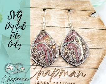 Paisley Pattern Laser Earring File | Tear drop earring File