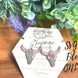 Cactus Bull Skull Earring SVG /  Digital Earring Laser Engrave File / Bull Skull SVG / Earring SVG / Earring Cut File