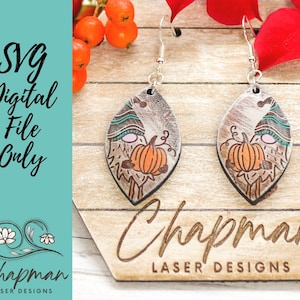 Fall Pumpkin Gnome Laser Earring File / Engraved Earring / Digital Laser File / SVG / Digital File Only / Laser Cut Jewelry