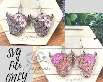 Highland Cow Earring Bundle / Digital Laser Engrave File / Farm Animal Earrings / Wood Earring SVG File / Cow SVG / Highland Cow