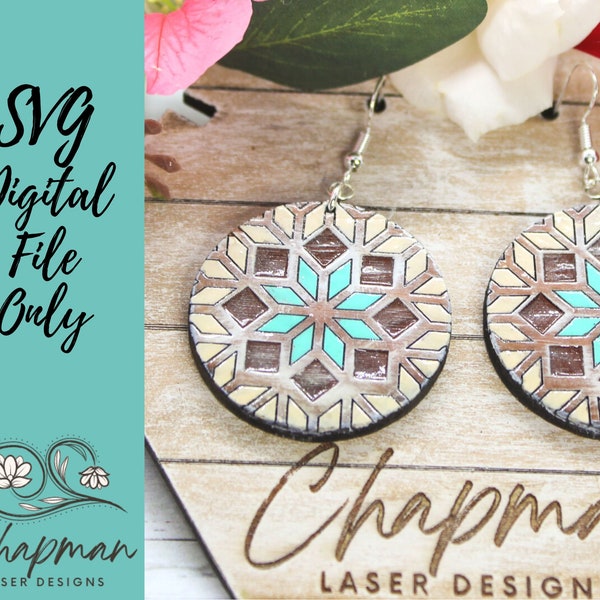 Snowflake Barn Quilt Inspired Earring File / Earring SVG / Laser File