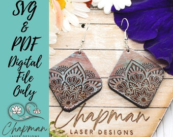 Diamond Shape Mandala Earring SVG / Laser File / Mandala Earring File / Earring File