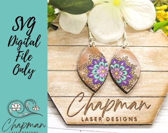 Floral Mandala Laser Earring File / Engraved Earring / Digital Laser File /  SVG / Digital File Only / Laser Cut Jewelry
