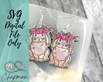 Boho Floral Bunny Earrings - Floral Bunny Laser Earring File - Easter Laser Earring File