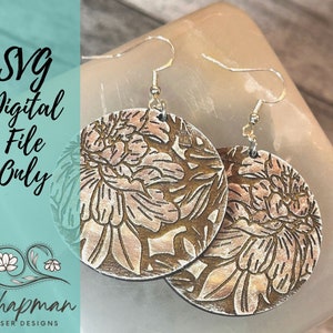 Simple Rustic Peony Laser Cut Wood Earrings SVG/ Laser Earring File / Laser Cut Jewelry