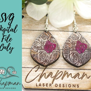 Rose Patterned Laser Earring File / Engraved Earring / Digital Laser File / SVG / Digital File Only / Laser Cut Jewelry