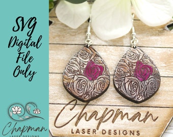 Rose Patterned Laser Earring File / Engraved Earring / Digital Laser File / SVG / Digital File Only / Laser Cut Jewelry