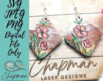 Simple Floral Diamond Shape Laser Earring File / Floral Earring SVG / Earring SVG / Laser File
