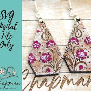 Earring SVG File / Swirly Floral Pattern Gem Earring File / Floral Earring SVG / Laser File / Earring File