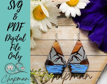 Mountain Earring SVG / Mountain Earring Laser Cut File / Gem Shape Mountain Lake Earring SVG