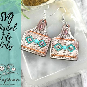 Rustic Western Ear Tag Shape laser Earring file / Earring SVG