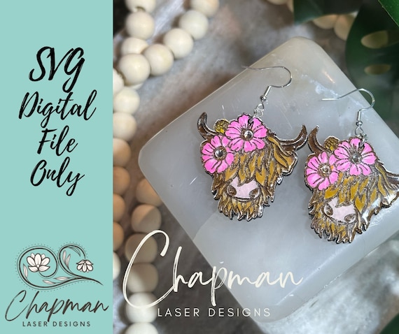Highland Cow Earring /  Digital Laser Engrave File /  Farm Animal Earrings /  Wood Earring SVG File / Cow SVG /  Highland Cow / Earring SVG