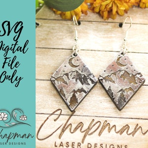 Fichier de boucle d&#39;oreille laser montagne en forme de losange, fichier SVG laser, fichier boucle d&#39;oreille montagne, fichier boucle d&#39;oreille lune