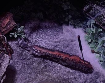 Viking Witchcraft: Handmade Tree Bark Incense Holder with Norse Runes