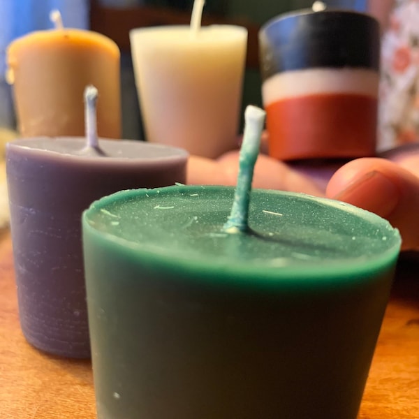 Your Custom Witch Votive Candle Set (5 candles plus one glass votive holder)