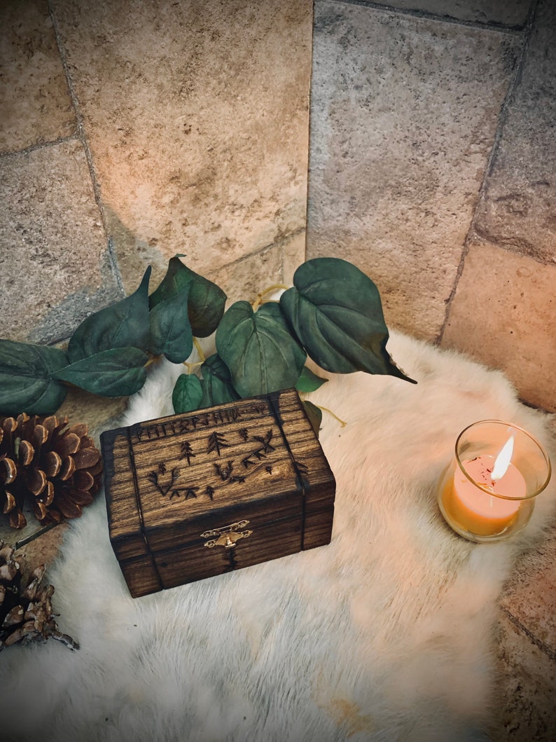 Metal Rune Box Viking Witchcraft Rune Box: Handmade Wooden Altar Container With Norse ...