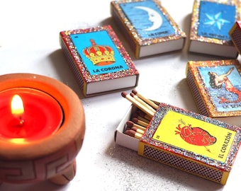 Stocking Fillers | Mexican Loteria Matchbox Set | Glitter Cardboard Matches