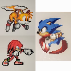 Sonic - Tails - Knuckles - Pixel Art - Made From Perler Beads