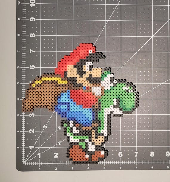 Mario on Yoshi SNES 16bit Pixel Art Made From Perler Beads